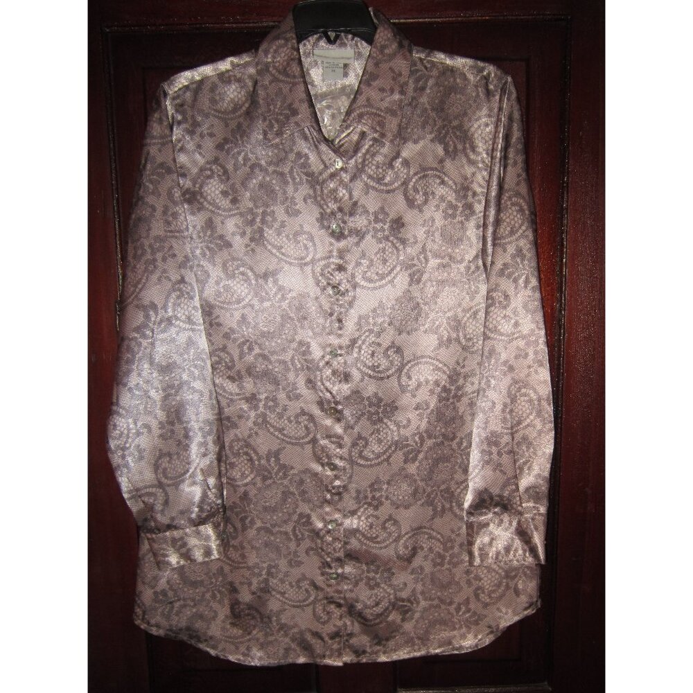 Soft Surroundings New Size PS S Tunic Top Blouse Shirt Satin Paisley Lace Print